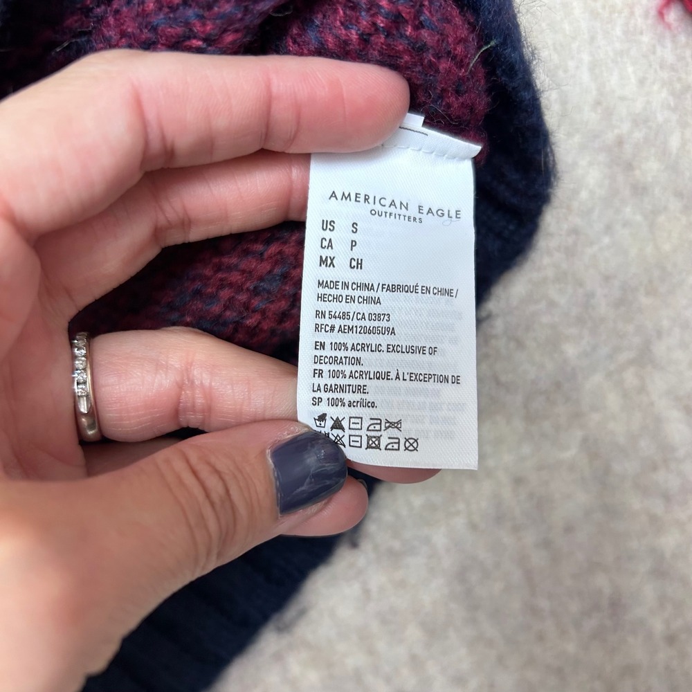 American Eagle Ombre Mock Neck Long‎ Sleeve Knit Sweater Size Small Red Tan - Picture 4 of 7